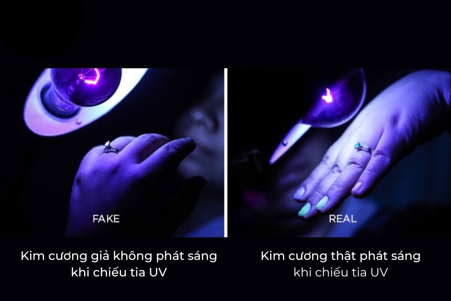 Dùng ánh sáng UV để phân biệt thật giả viên kim cương